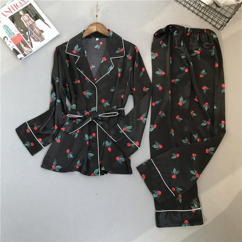 Lisacmvpnel Spring Printing Pattern Women Pajama Set Rayon Sleepwear Long Sleeve Trousers Two Paper Suit