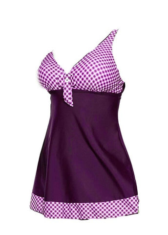 Plus Size Tankini For Women Swimwear Plaid Sexy Bikini Bathing Suit Beach Wear Swimsuit Bow Tied Deep V Bodysuit