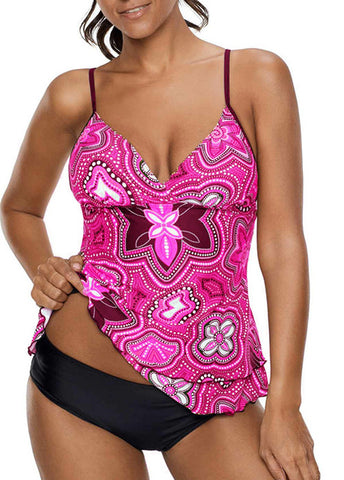 Sport Large Size Swimwear 2018 Sexy Plus Size Swimsuit XXXXXL Biquini Beach Wear Printed Spaghetti Strap Layered Tankini Set