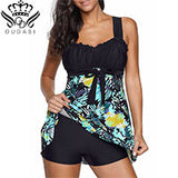 High Cut Swimdress Plus Size Tankini Swimsuits Floral print Swimwear Women Ladies Push Up With Shorts Sport Two Pieces 5XL