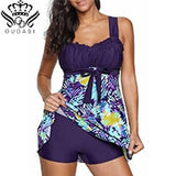 High Cut Swimdress Plus Size Tankini Swimsuits Floral print Swimwear Women Ladies Push Up With Shorts Sport Two Pieces 5XL