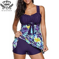High Cut Swimdress Plus Size Tankini Swimsuits Floral print Swimwear Women Ladies Push Up With Shorts Sport Two Pieces 5XL