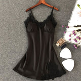 Women's Sexy Lingerie Silk Nightgown Summer Dress Lace Night Dress Sleepwear Babydoll Nightie Satin Homewear Chest Pad Nightwear