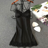 Women's Sexy Lingerie Silk Nightgown Summer Dress Lace Night Dress Sleepwear Babydoll Nightie Satin Homewear Chest Pad Nightwear
