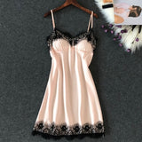 Women's Sexy Lingerie Silk Nightgown Summer Dress Lace Night Dress Sleepwear Babydoll Nightie Satin Homewear Chest Pad Nightwear