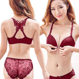 Queenral Front Closed Push Up Brassiere Panties Sexy Underwire Bra Set For Women Underwear Solid Color Female Lingerie Briefs