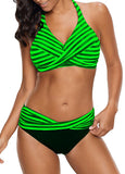 2018 Women's Sexy Backless Striped Twist Front Crossed Tankini Halter Swimsuit Retro Bathing Suits Plus Size Bathing Suit 5XL