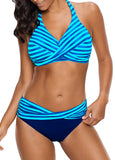 2018 Women's Sexy Backless Striped Twist Front Crossed Tankini Halter Swimsuit Retro Bathing Suits Plus Size Bathing Suit 5XL
