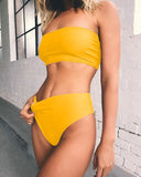 PLAVKY 2019 Retro Sexy Yellow Striped Strapless Bandeau Biquini Cut High Waist Swim Bathing Suit Swimsuit Swimwear Women Bikini