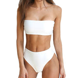 PLAVKY 2019 Retro Sexy Yellow Striped Strapless Bandeau Biquini Cut High Waist Swim Bathing Suit Swimsuit Swimwear Women Bikini