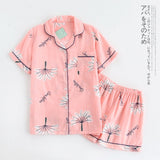 Japanese simple short pyjamas women 100% cotton short sleeves ladies pajama sets shorts Cute cartoon sleepwear women homewear
