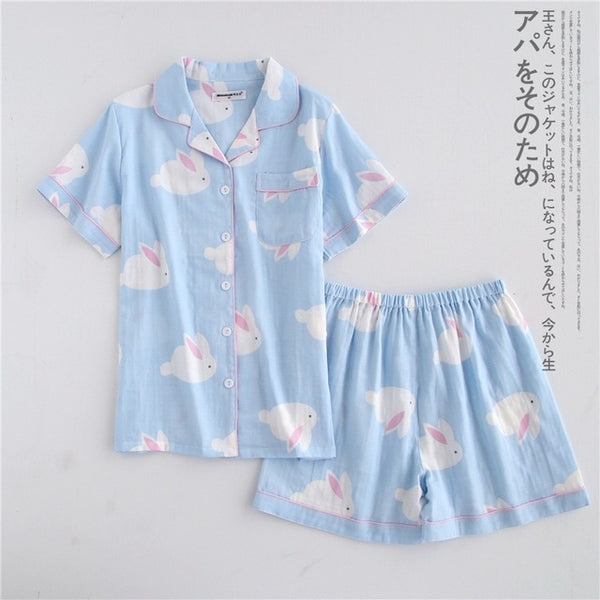 Japanese simple short pyjamas women 100% cotton short sleeves ladies pajama sets shorts Cute cartoon sleepwear women homewear