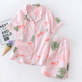 Japanese simple short pyjamas women 100% cotton short sleeves ladies pajama sets shorts Cute cartoon sleepwear women homewear