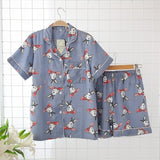 Japanese simple short pyjamas women 100% cotton short sleeves ladies pajama sets shorts Cute cartoon sleepwear women homewear