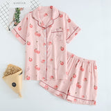 Japanese simple short pyjamas women 100% cotton short sleeves ladies pajama sets shorts Cute cartoon sleepwear women homewear
