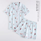 Japanese simple short pyjamas women 100% cotton short sleeves ladies pajama sets shorts Cute cartoon sleepwear women homewear