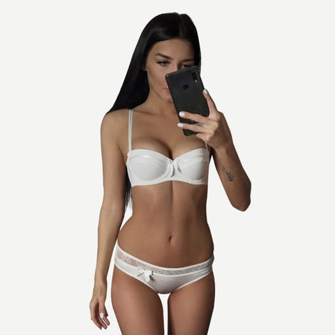 CINOON Sexy Lingerie Lace Bra Set Push Up Underwear Bow Lingerie Sets Fashion Women Intimates 1/2 Thin Cup Bra And Panties