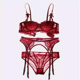 CINOON New plus size women sexy bra set intimates embroidery half cup lingerie thin temptation  and panty with Garters Sets