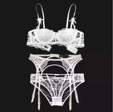 CINOON New plus size women sexy bra set intimates embroidery half cup lingerie thin temptation  and panty with Garters Sets