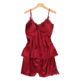 Satin Sleepwear Female with Chest Pads Sexy Women Pajamas Lace Slik Sleep Lounge 4 Pieces Sets Elegant Ladies Indoor Clothing