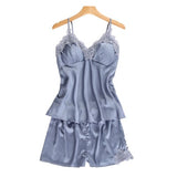 Satin Sleepwear Female with Chest Pads Sexy Women Pajamas Lace Slik Sleep Lounge 4 Pieces Sets Elegant Ladies Indoor Clothing