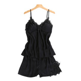 Satin Sleepwear Female with Chest Pads Sexy Women Pajamas Lace Slik Sleep Lounge 4 Pieces Sets Elegant Ladies Indoor Clothing