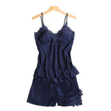 Satin Sleepwear Female with Chest Pads Sexy Women Pajamas Lace Slik Sleep Lounge 4 Pieces Sets Elegant Ladies Indoor Clothing