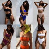 High Leg Bandeau bikini set Swimwear female two pieces swimsuit High Waist Bikini Women Bathing Suit biquini